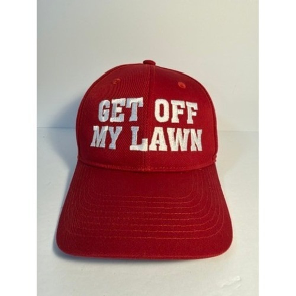 Port Authority Get Off My Lawn Red Baseball Cap Hat American Flag Adjustable